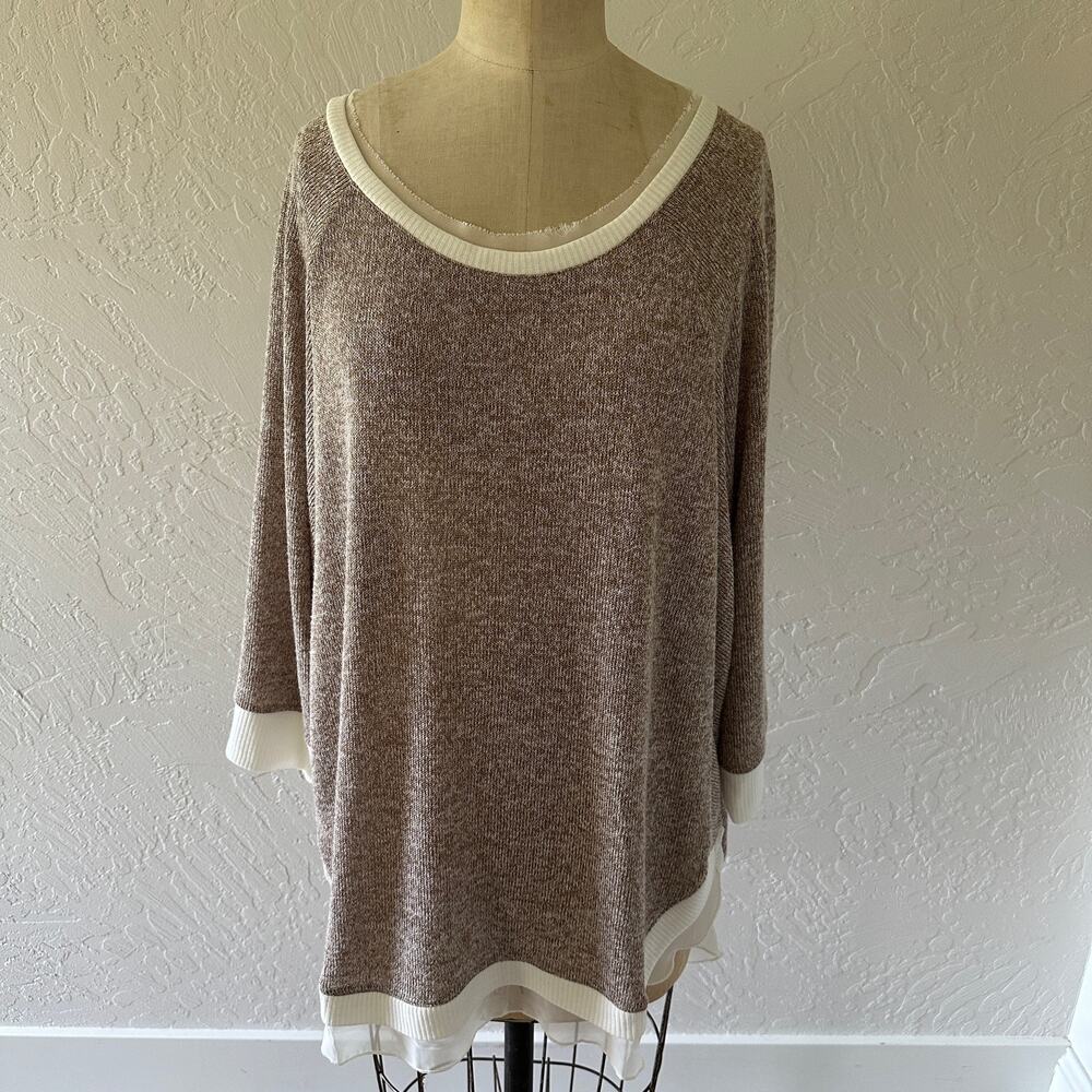 PSSST | Womens Heathered Mixed Media Tunic Size 1X Flowy Lagenlook Soft Ribbed